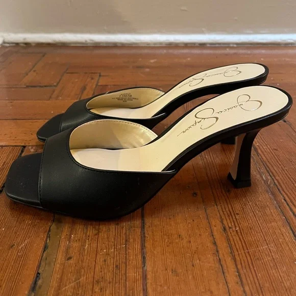 Open Toe Black Mules size 7.5/38 - Picture 2 of 3